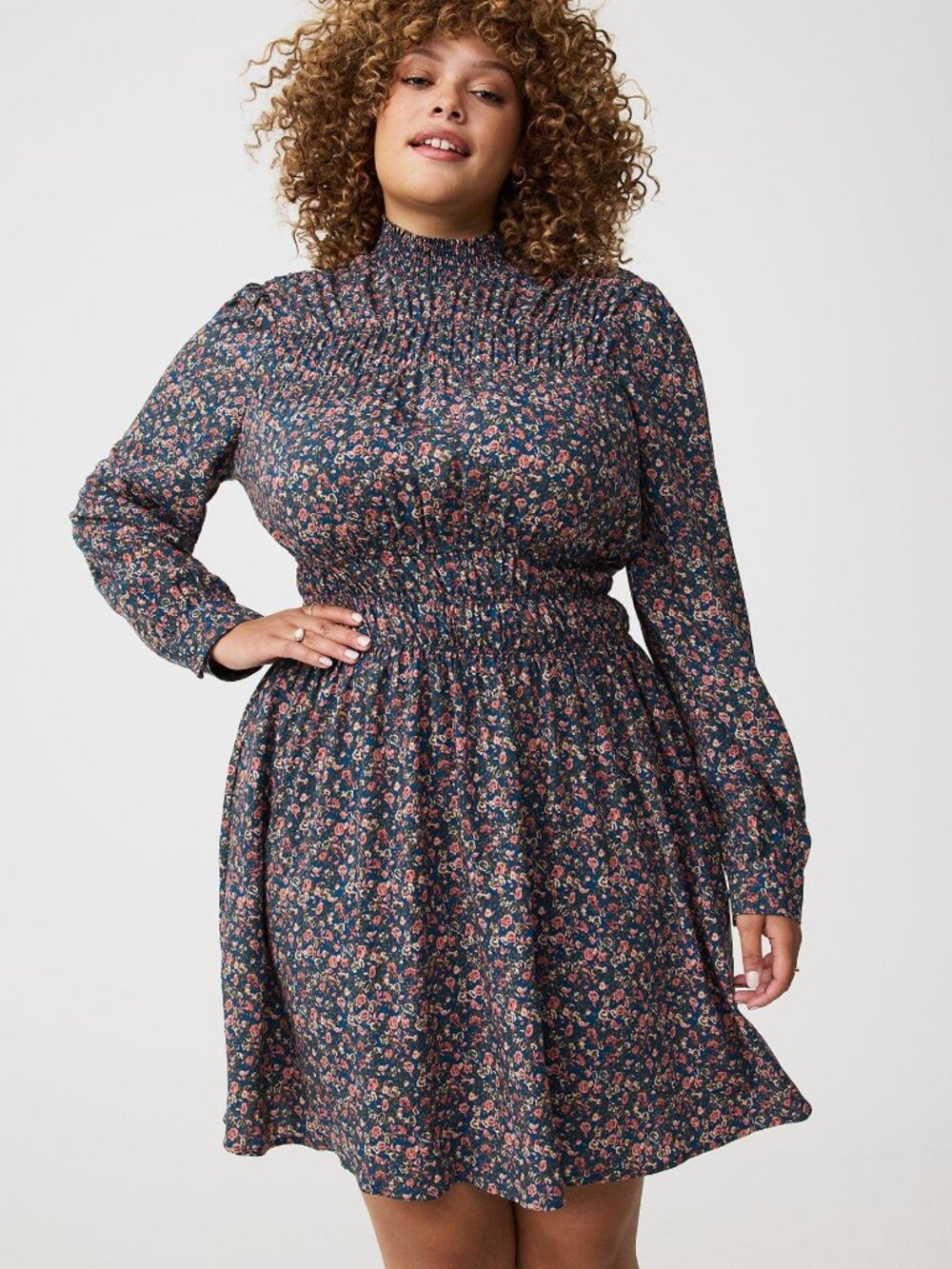 Torrid Size 2 High Necked Long Sleeve Smocked Ruched Mini Dress